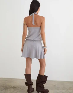 Kureha Mini Dress with Eyelets in Rayon Jersey Lilac Grey