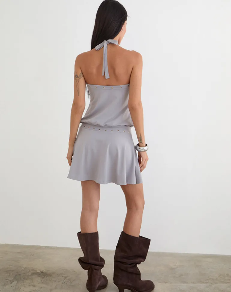 Kureha Mini Dress with Eyelets in Rayon Jersey Lilac Grey