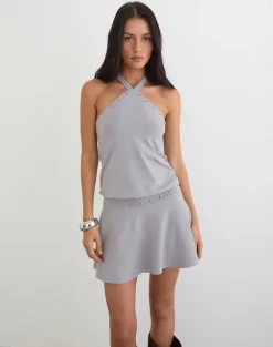 Kureha Mini Dress with Eyelets in Rayon Jersey Lilac Grey