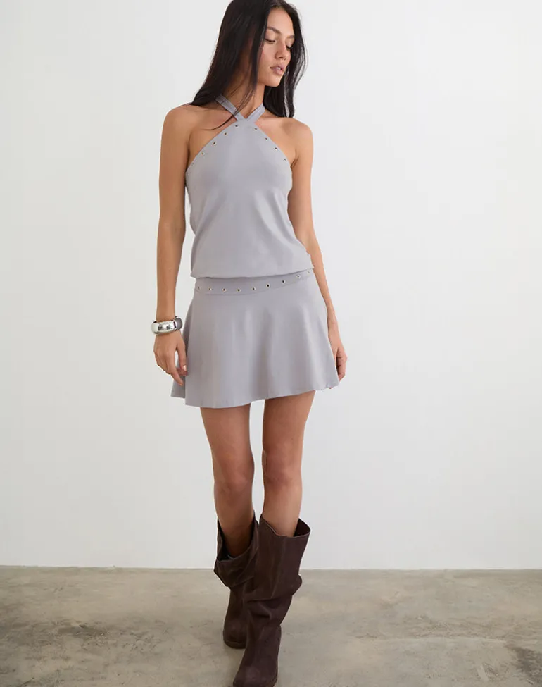 Kureha Mini Dress with Eyelets in Rayon Jersey Lilac Grey