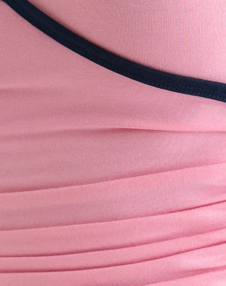Laird Wrap Top in Ballet Pink with Navy Binding