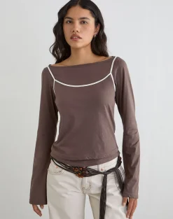 Laken Long Sleeve Top in Walnut with Vanilla Ice Binding