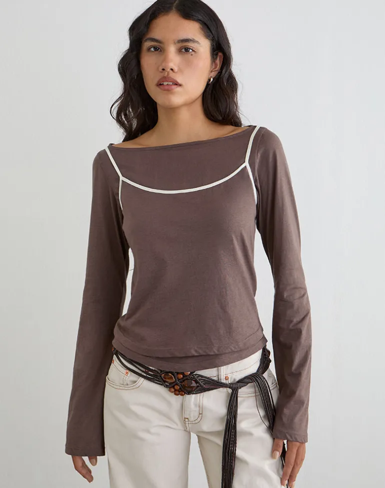 Laken Long Sleeve Top in Walnut with Vanilla Ice Binding