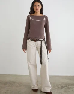 Laken Long Sleeve Top in Walnut with Vanilla Ice Binding