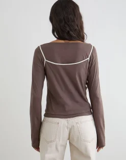 Laken Long Sleeve Top in Walnut with Vanilla Ice Binding