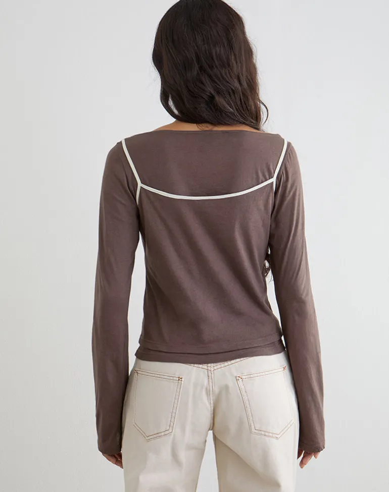 Laken Long Sleeve Top in Walnut with Vanilla Ice Binding