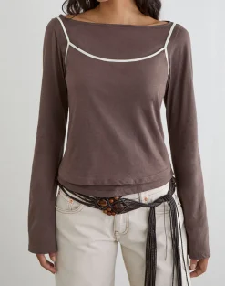 Laken Long Sleeve Top in Walnut with Vanilla Ice Binding