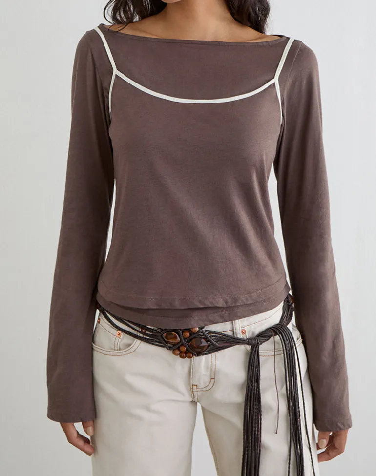 Laken Long Sleeve Top in Walnut with Vanilla Ice Binding
