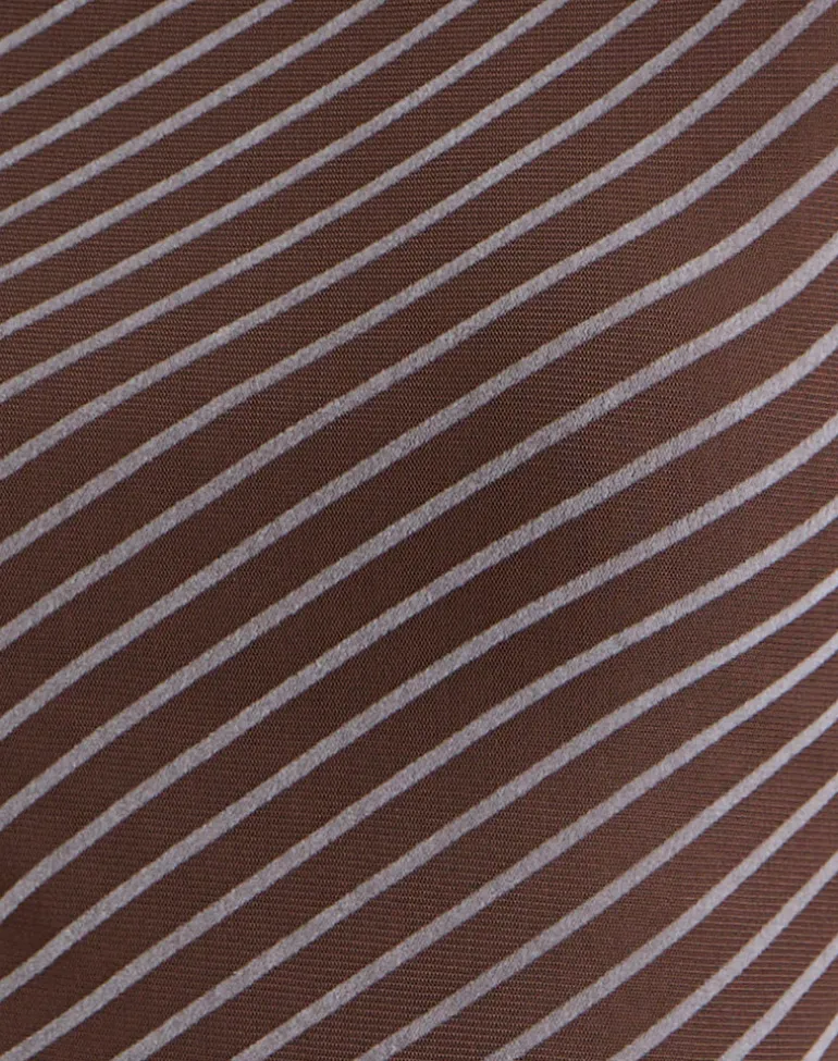 Lakya Long Sleeve Top in Diagonal Stripe Flocked Brown and Cream