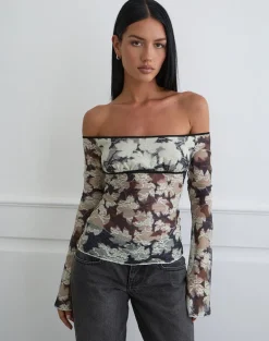 Laluna Top in Silhouette Leaf Ivory Black