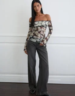 Laluna Top in Silhouette Leaf Ivory Black