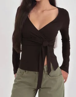 Lamae Wrap Top in Bitter Chocolate