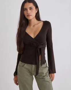 Lamae Wrap Top in Bitter Chocolate