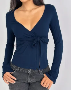 Lamae Wrap Top in Navy