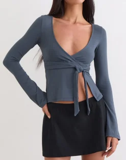 Lamae Wrap Top in Ocean Storm