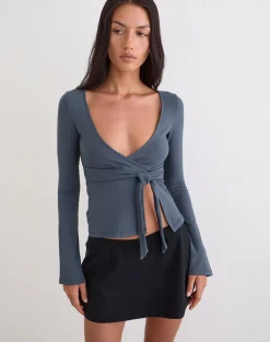 Lamae Wrap Top in Ocean Storm