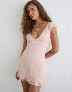 Lanaila Mini Dress in Lace Soft Pink