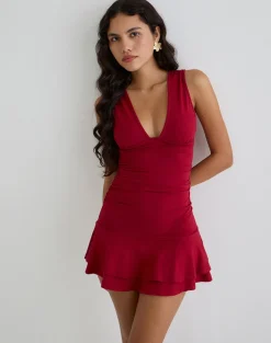 Lanai Mini Dress in Rayon Jersey Adrenaline Red