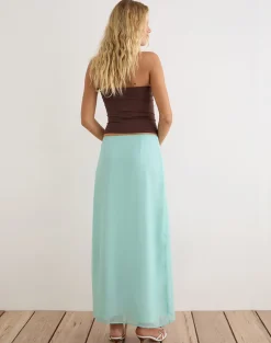 Larina Maxi Skirt in Chiffon Floral Sequin Turquoise
