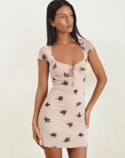 Lashka Mini Dress in Cluster Ditsy Flock Nude