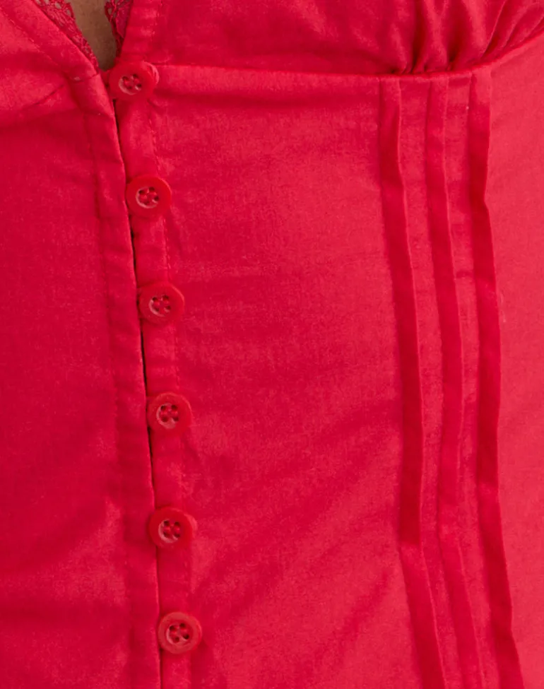 Lasily V Neck Corset Top in Poplin Scarlet Red