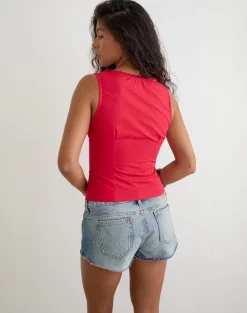 Lasily V Neck Corset Top in Poplin Scarlet Red