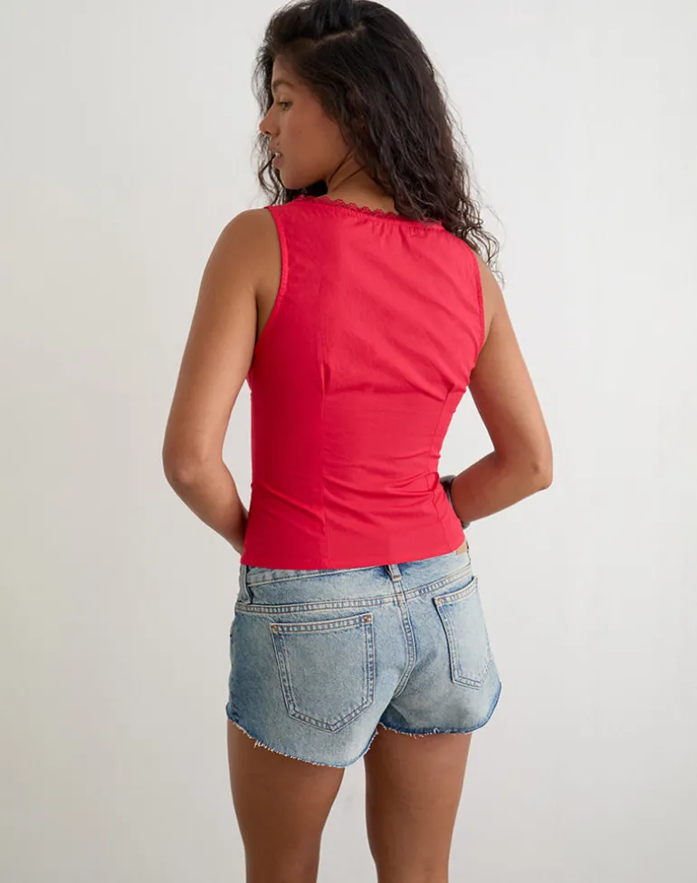 Lasily V Neck Corset Top in Poplin Scarlet Red