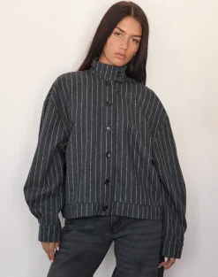 Lastika Jacket in Charcoal Pinstripe