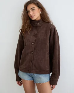 Lastika Jacket in Faux Suede Dark Brown