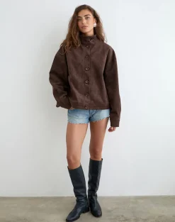 Lastika Jacket in Faux Suede Dark Brown