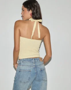 Lasy Linen Wrap Halterneck Top in Lemon