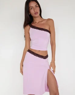 Laudine Midi Skirt in Lavender with Bitter Chocolate Lace