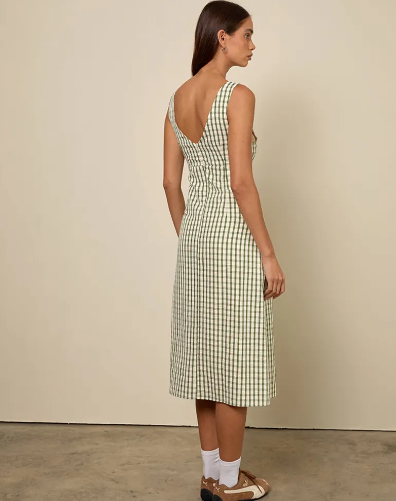 Lavisha Midi Dress in Green Check