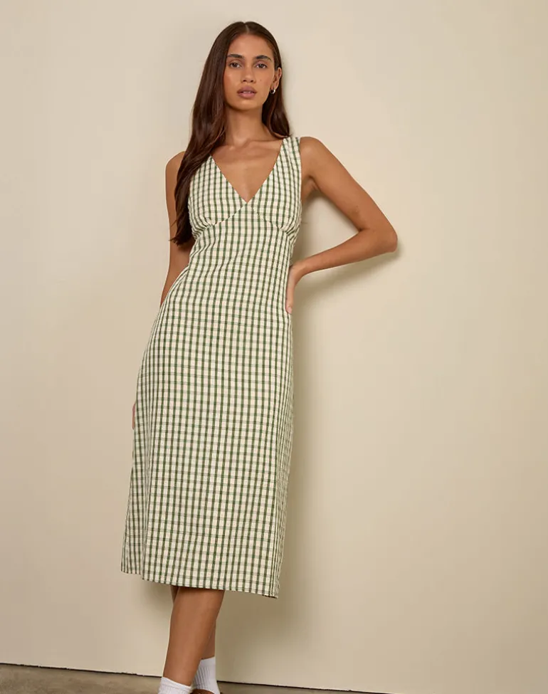 Lavisha Midi Dress in Green Check