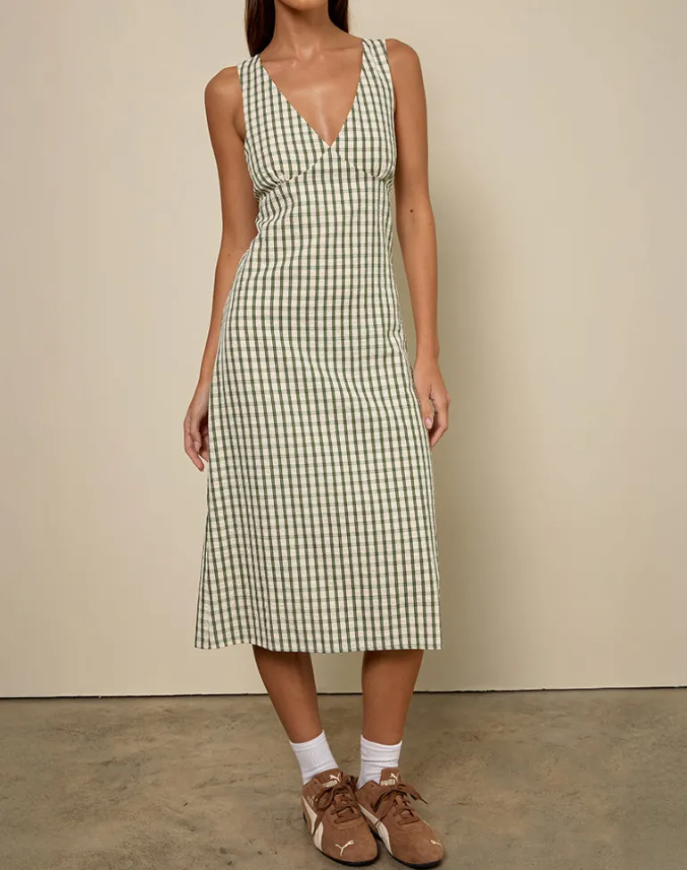 Lavisha Midi Dress in Green Check