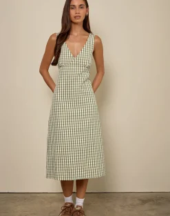 Lavisha Midi Dress in Green Check