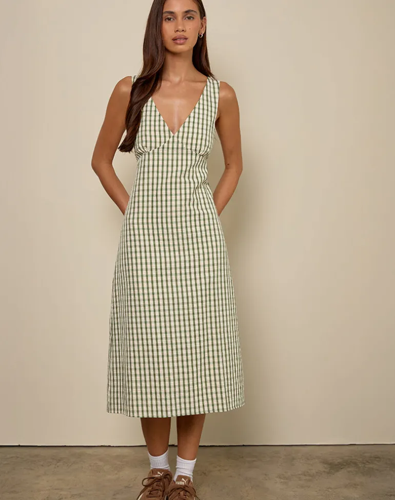 Lavisha Midi Dress in Green Check