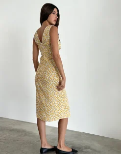 Lavisha Midi Dress in Yellow Cosmos Garden