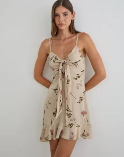 Lazlo Mini Dress in Bloom Leafy Taupe