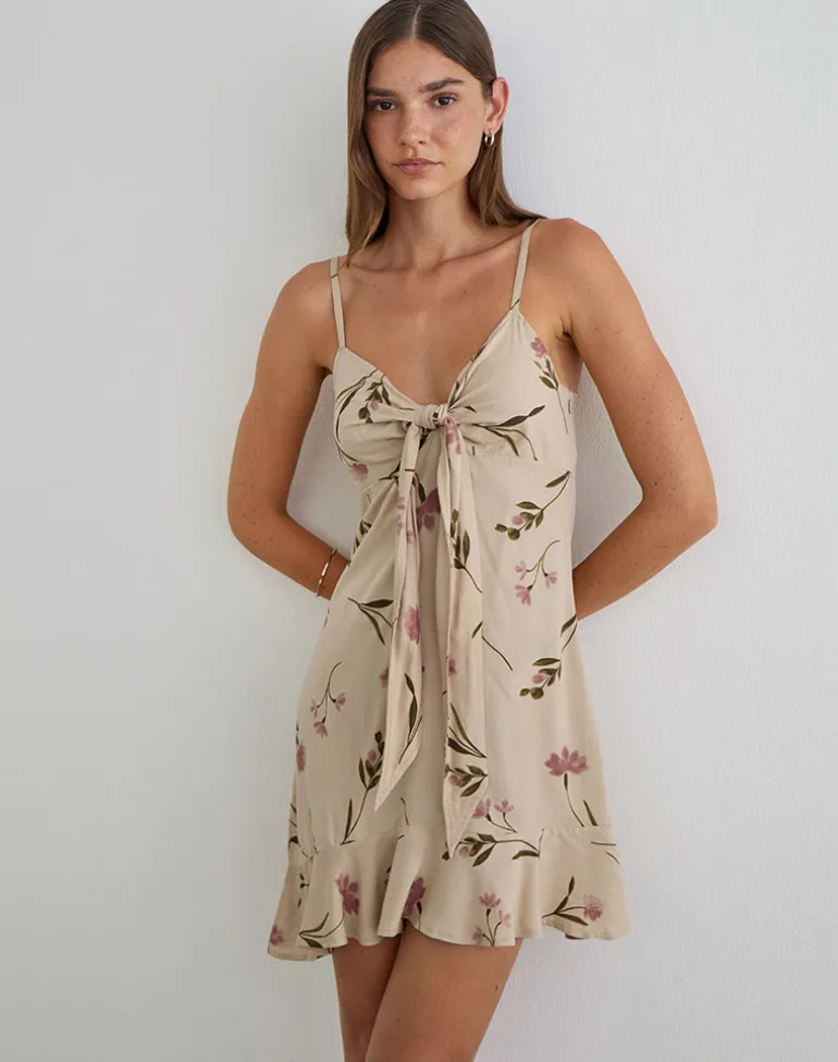 Lazlo Mini Dress in Bloom Leafy Taupe