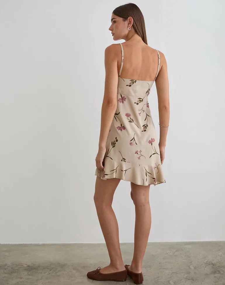 Lazlo Mini Dress in Bloom Leafy Taupe