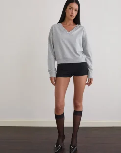 Lazuly Slim Sweatshirt in Grey Marl with Studs