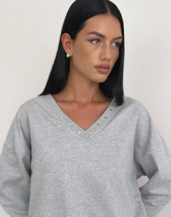 Lazuly Slim Sweatshirt in Grey Marl with Studs