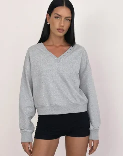 Lazuly Slim Sweatshirt in Grey Marl with Studs