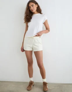 Lecent Short in Winter White with Tonal M Embroidery