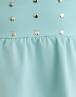 Leisma Frill Top in Jersey Aqua with Studs