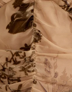 Lentera V-Neck Top in Floral Devore Beige