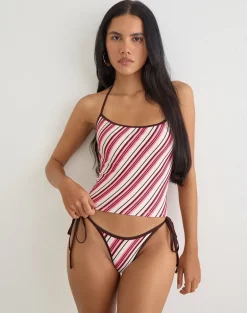 Lentra Bikini Bottom in Brown and Pink Candy Stripe