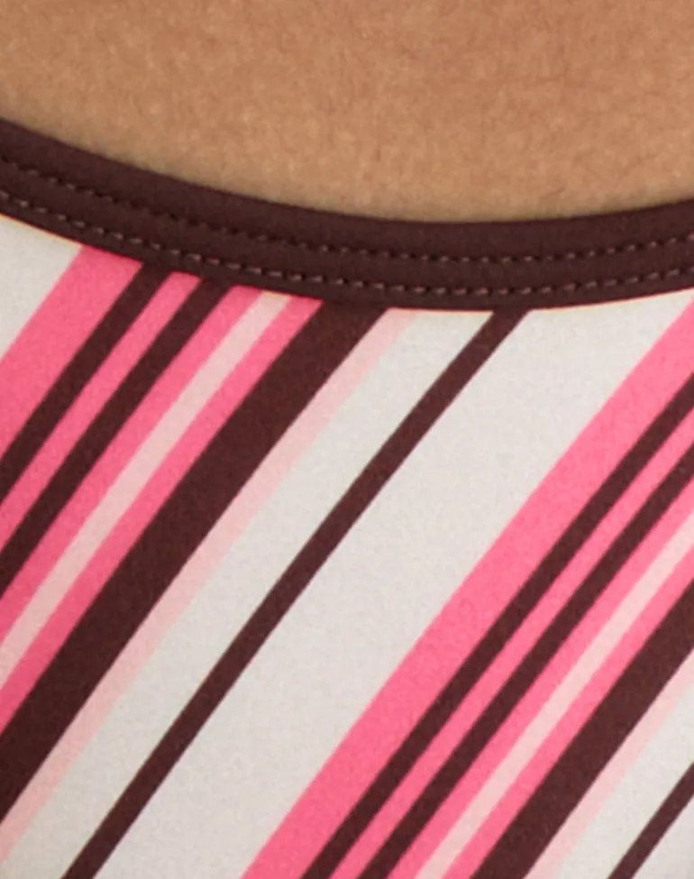Lentra Bikini Bottom in Brown and Pink Candy Stripe