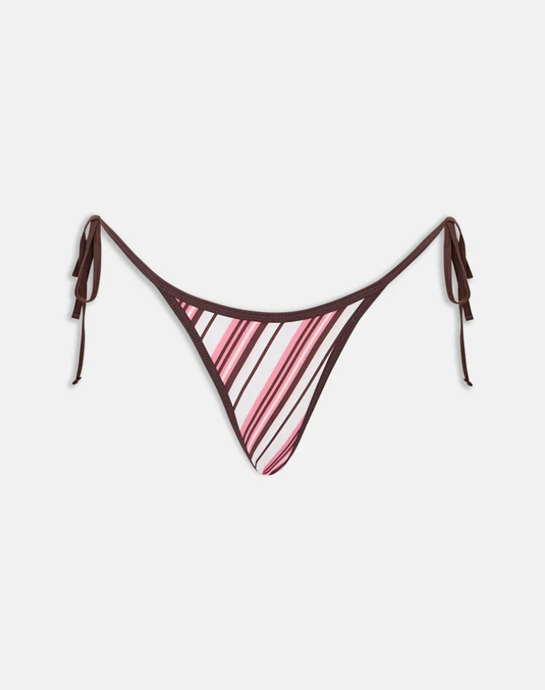 Lentra Bikini Bottom in Brown and Pink Candy Stripe